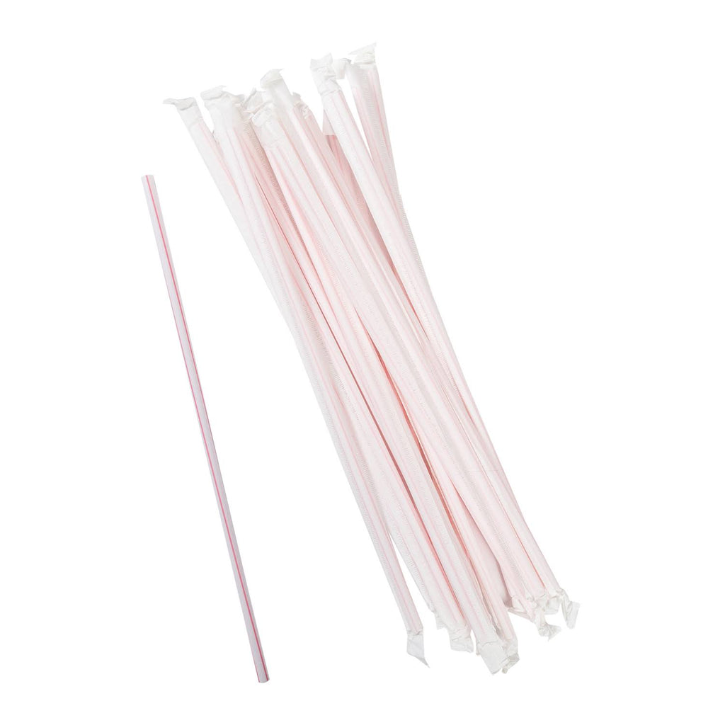 White with Red Swirl Stripes Paper Wrapped Straws E3420