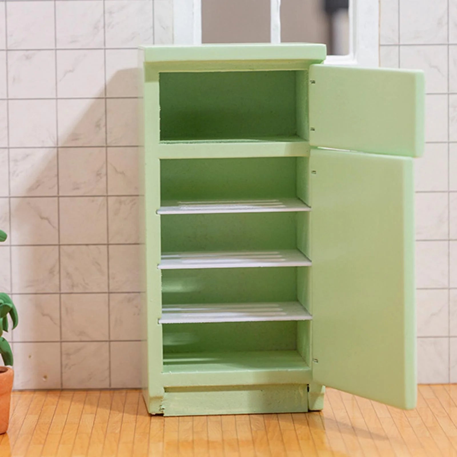 Light Green 1:12 Scale Birch Wood Dollhouse Fridge Furniture Set A8251
