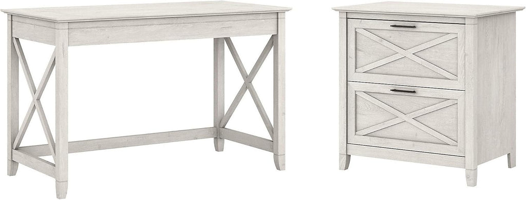 48W Cape Cod Gray Writing Desk with 2 Drawer Lateral File Cabinet Y767