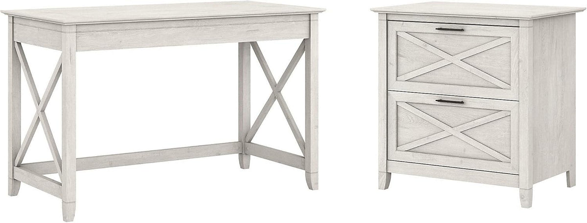 48W Cape Cod Gray Writing Desk with 2 Drawer Lateral File Cabinet Y767