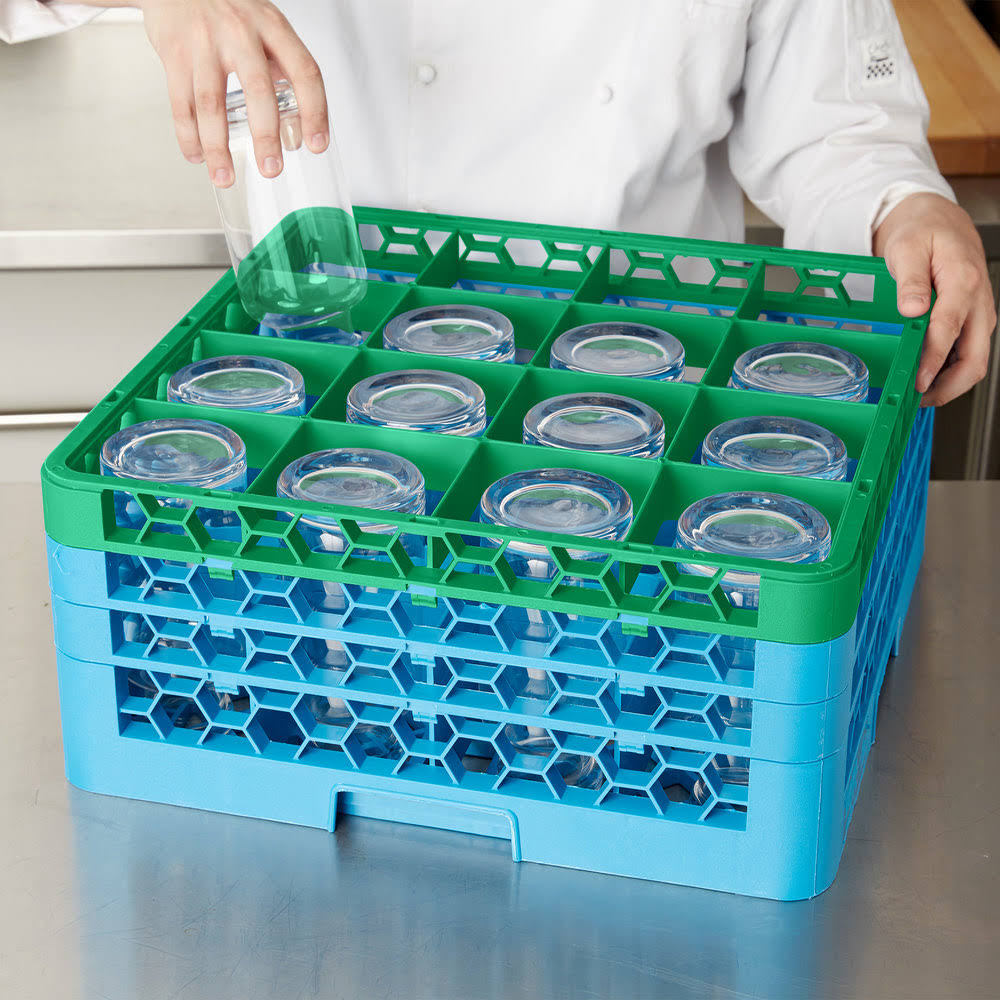 16 Compartment Green Color-Coded Glass Rack with 3 Extenders V5440