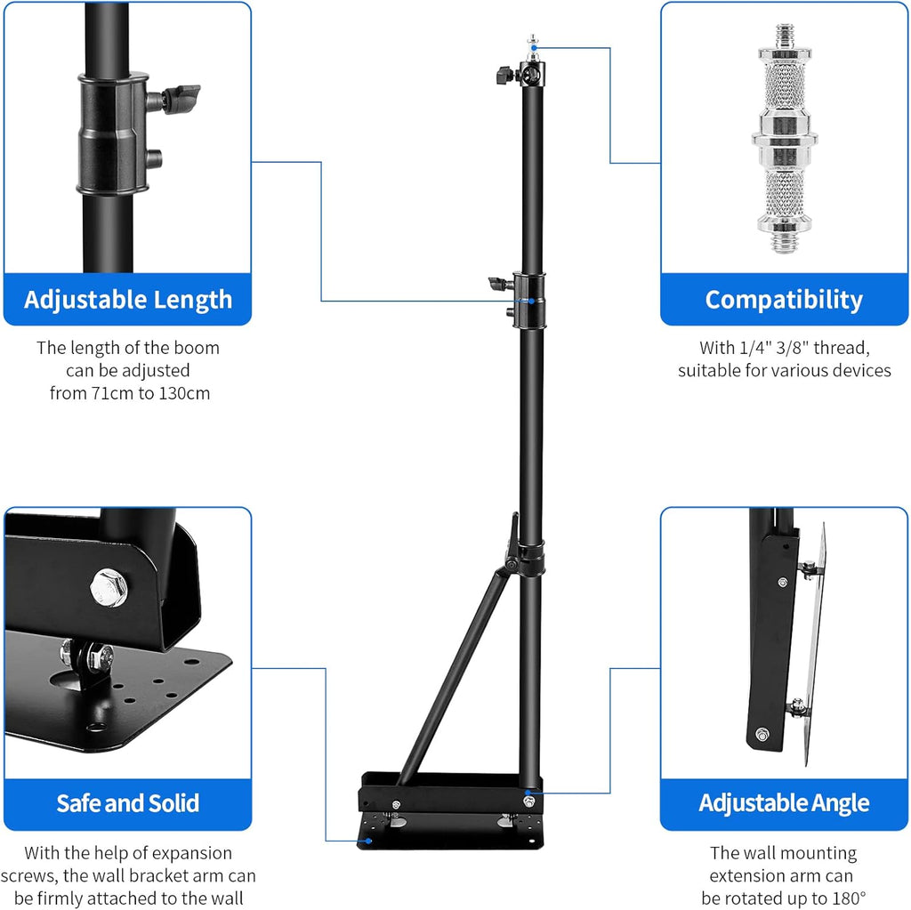 Wall Camera Mount with Triangle Base, 70.8 inch Adjustable Boom Arm P9780