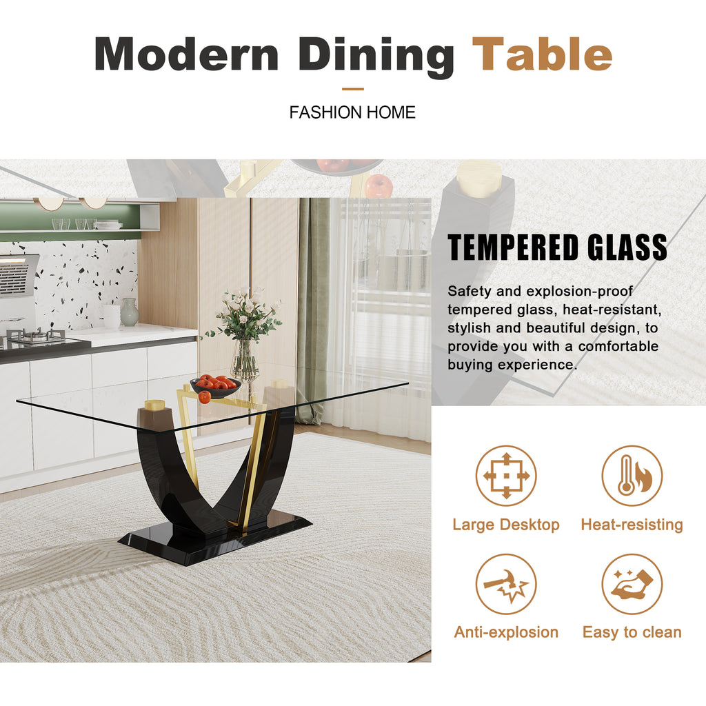 Black Rectangular Glass Dining Table Set with PU Leather Chairs G3987