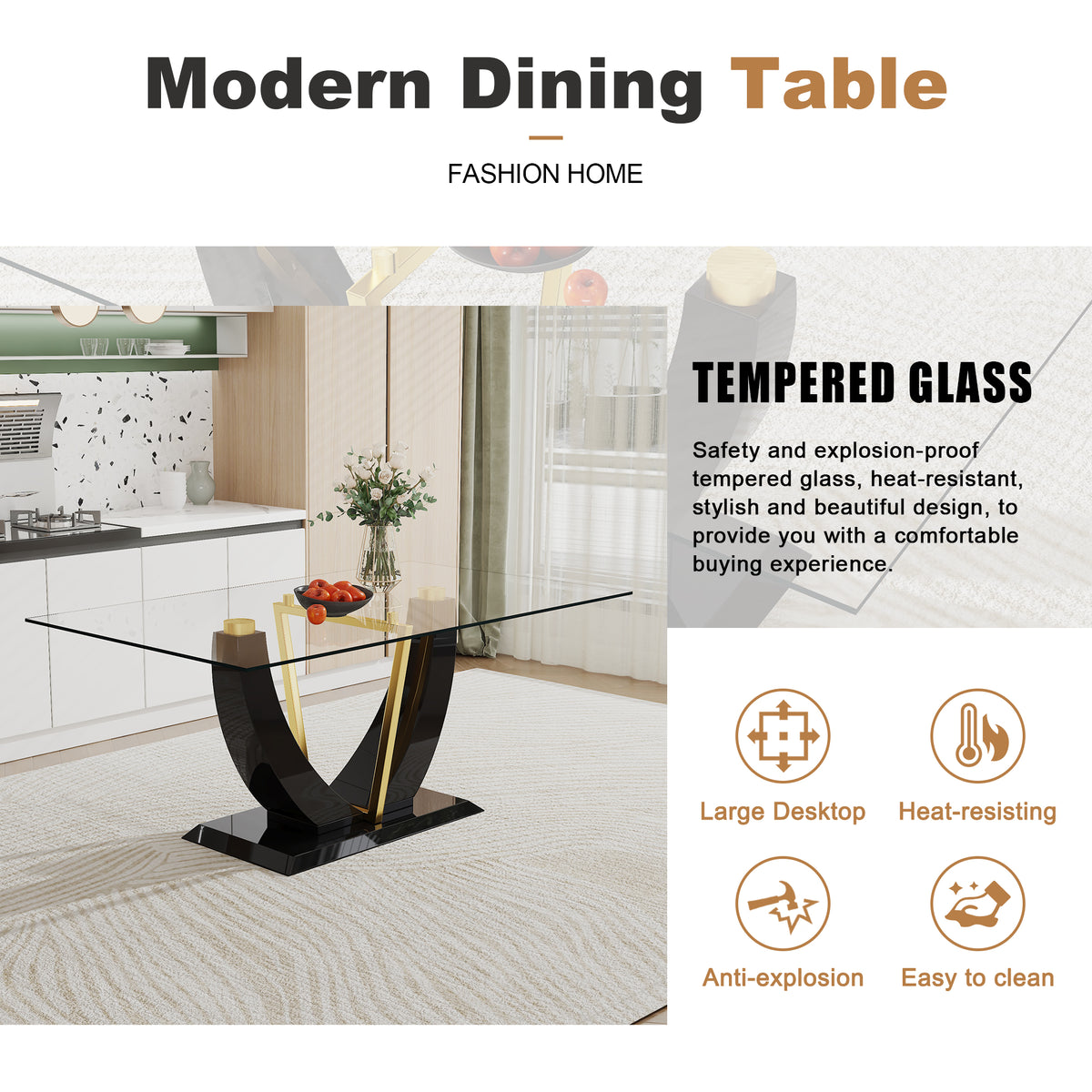 Black Rectangular Glass Dining Table Set with PU Leather Chairs G3987