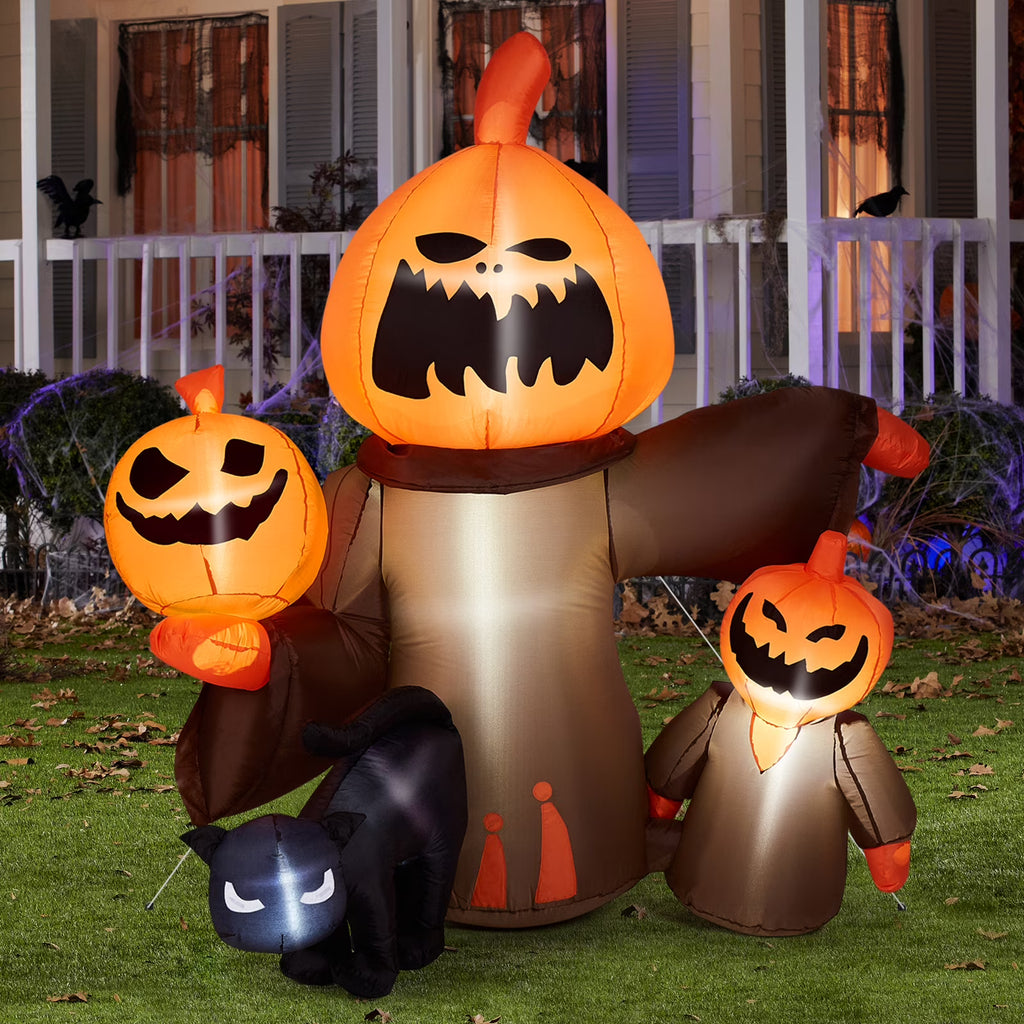 Inflatable Halloween Pumpkin with Cats, Built-in LED Lights, Outdoor Decor R672178