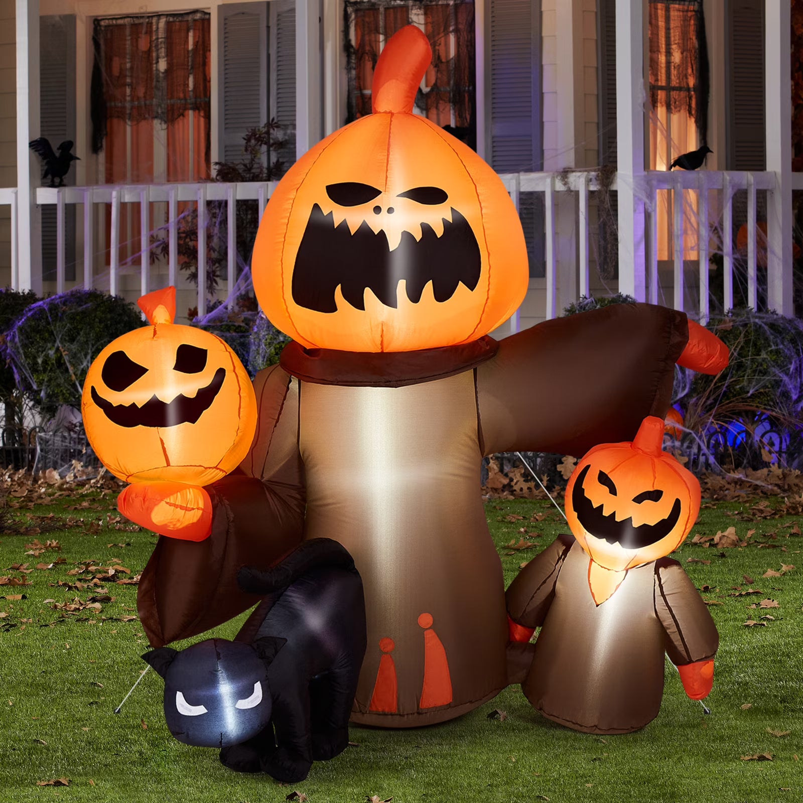 Inflatable Halloween Pumpkin with Cats, Built-in LED Lights, Outdoor Decor R672178