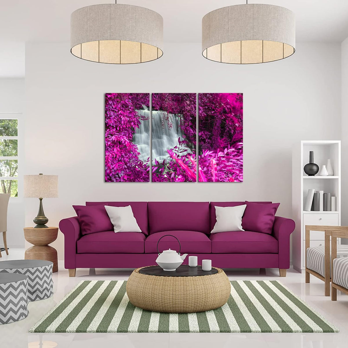 Black White and Purple Canvas Wall Art 16x32inchx3pcs C29952