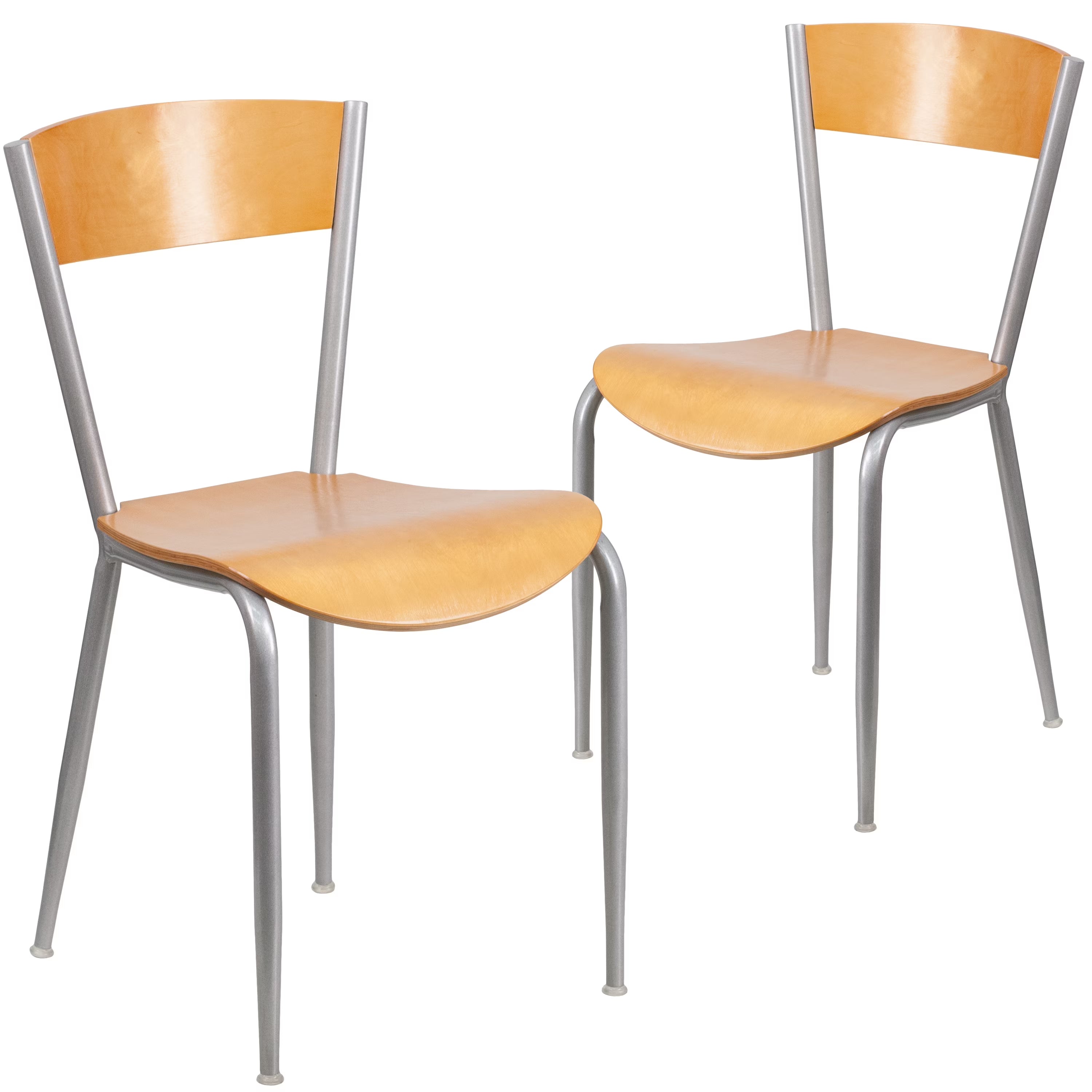 2 Pack Silver Metal Restaurant Chair with Natural Wood Back and Seat T9707