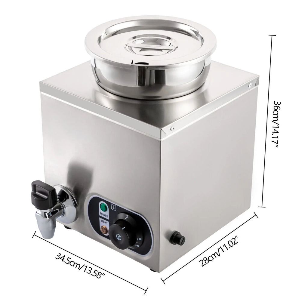 Commercial Soup Warmer Electric Food Warmer, Stainless Steel Countertop Soup Pot with Tap L1461