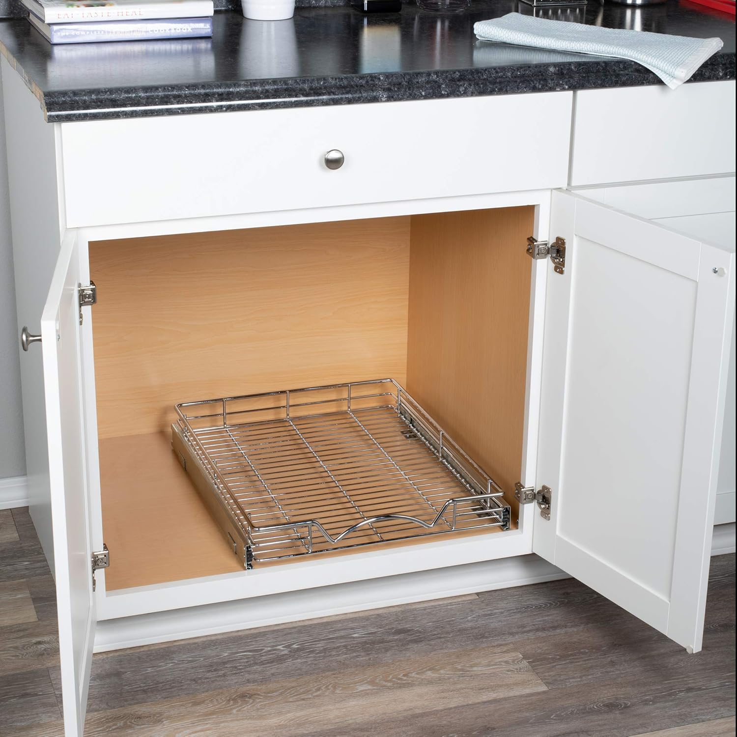 Chrome Finish Wire Frame Pull Out Drawer Cabinet Organizer, Pack of 2 A809888