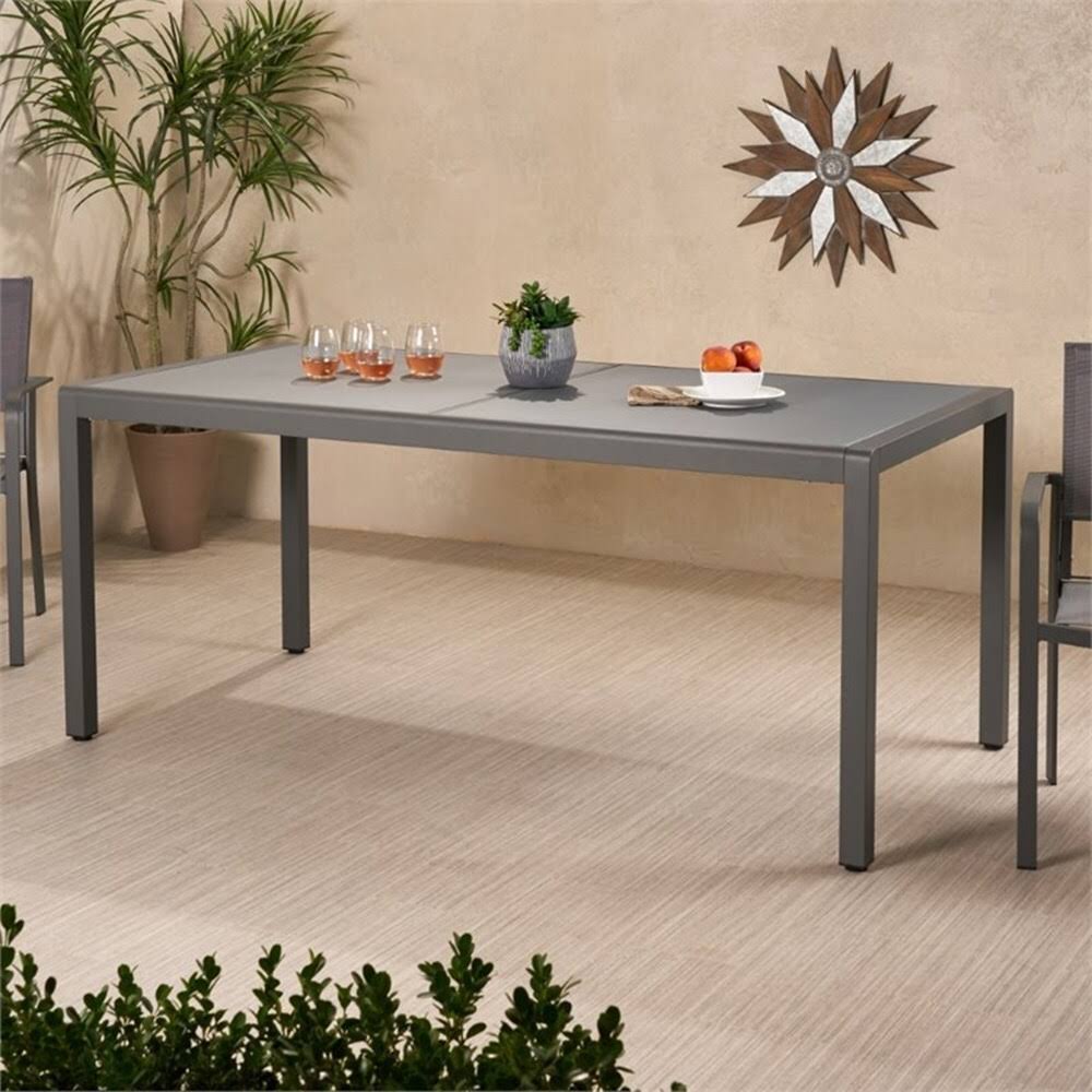 Outdoor Tempered Glass Top Aluminum Dining Table in Gray W149