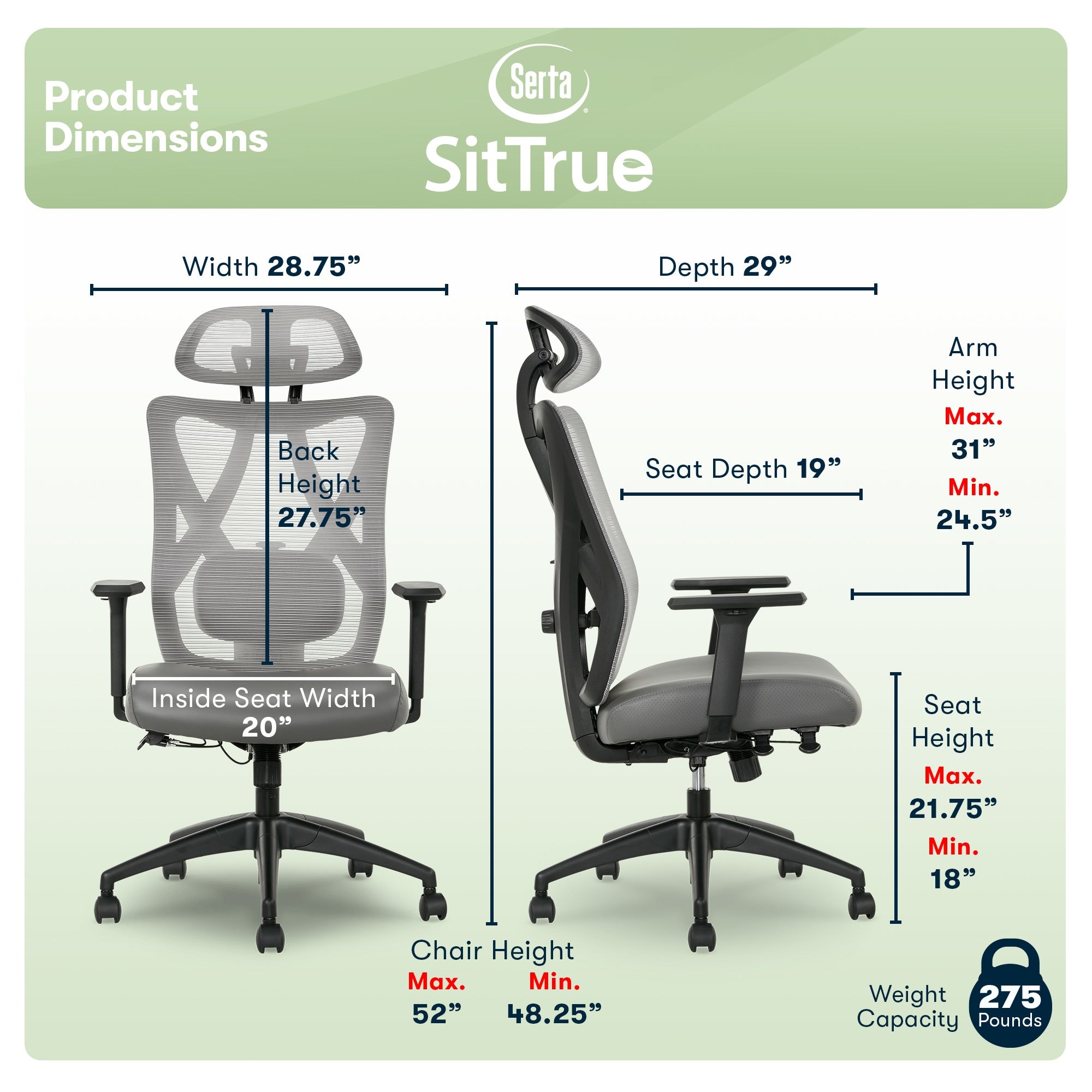 Ergonomic Mesh/Vegan Leather High-Back Task Chair, Gray/Black B580