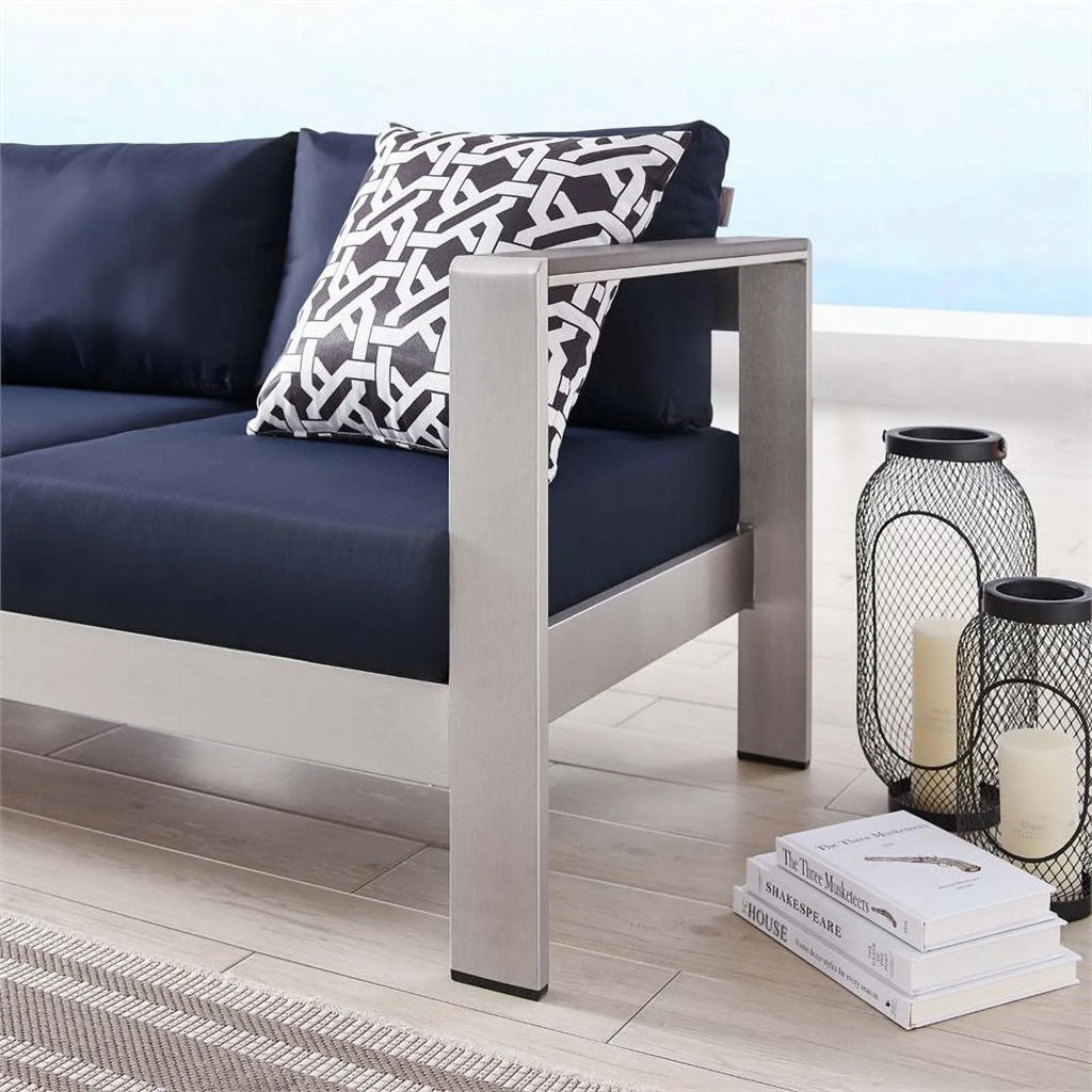 Aluminum Patio Sofa in Silver Navy Y12088