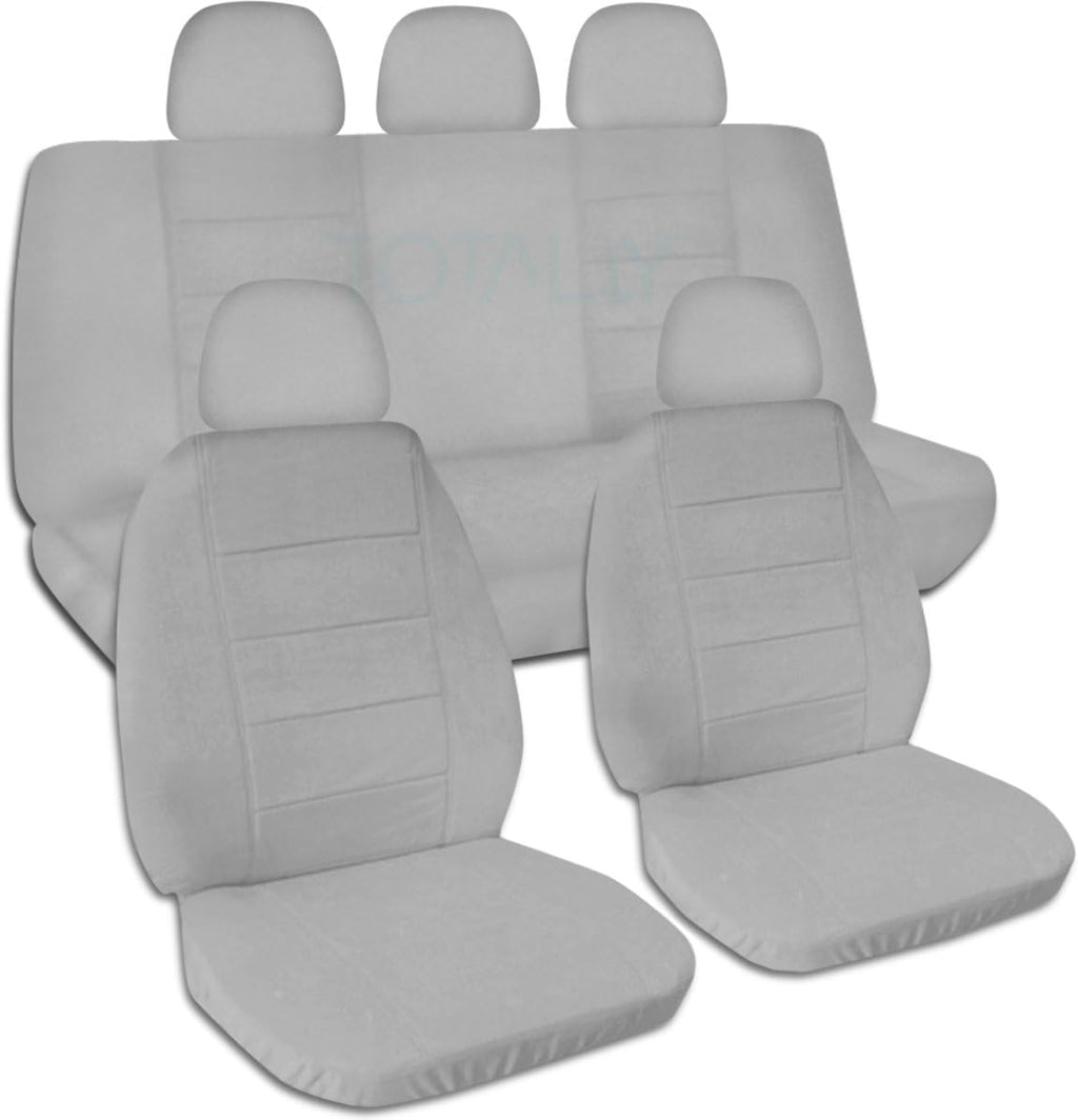 Charcoal Solid Color Car Seat Covers with 5 Headrest Covers D210