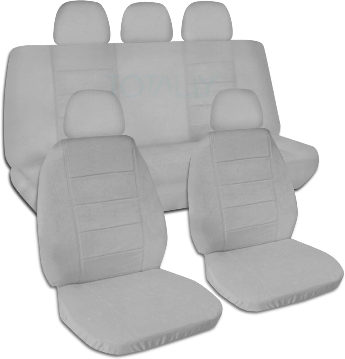 Charcoal Solid Color Car Seat Covers with 5 Headrest Covers D210