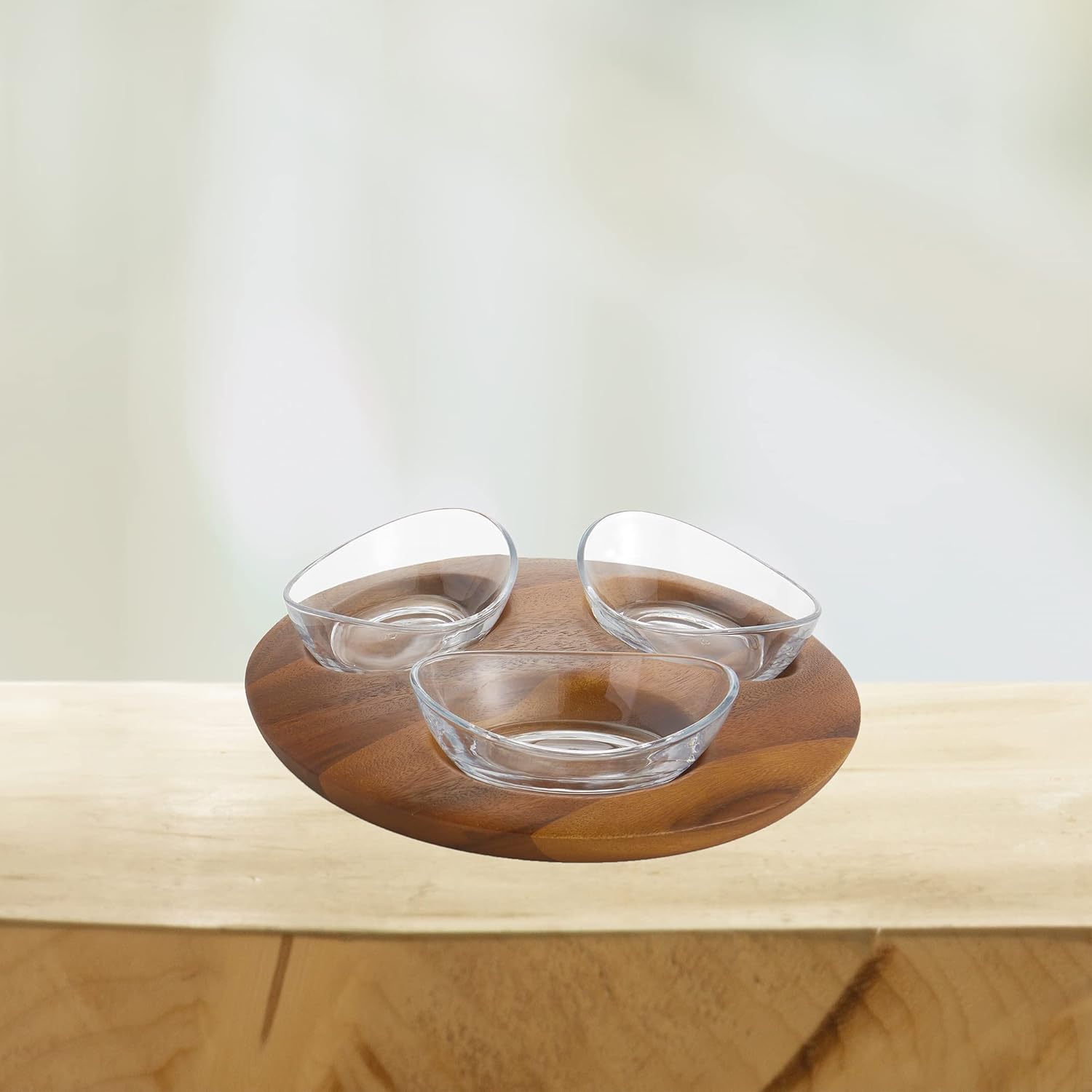 Condiment Server 3 Piece Set Acacia Wood and Glass T1715