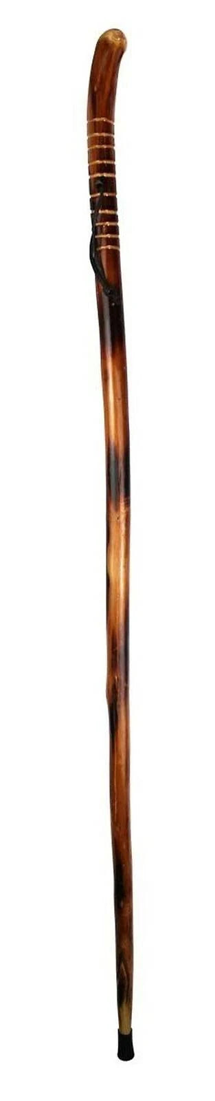 Natural Wood Walking Stick with Root Head, Carved Hand Grip, Steel X468644