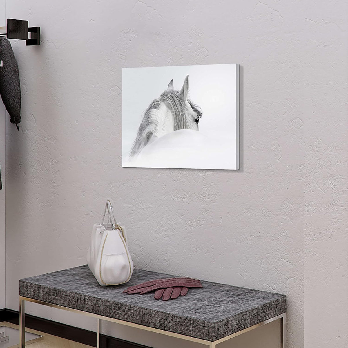 Canvas Wall Art White Wildlife Artwork Vintage Pony Portrait Painting Print Western Farm Animal Picture M314