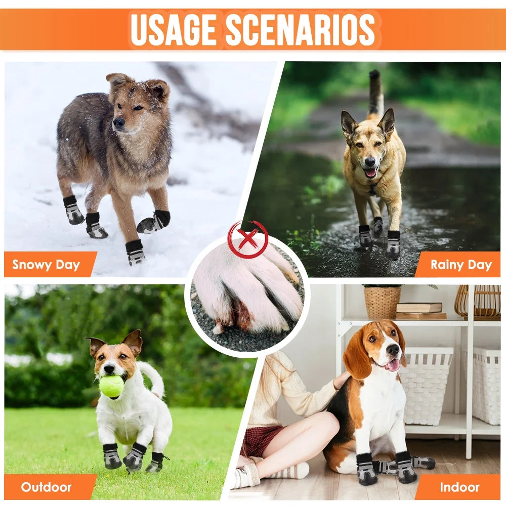 Waterproof Fleece Lined Dog Boots with Reflective Straps K566