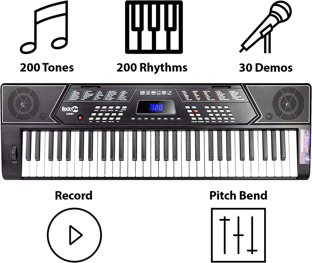 61 Key Keyboard Piano With Pitch Bend Kit, Keyboard Stand, Piano Bench, Headphones X73820