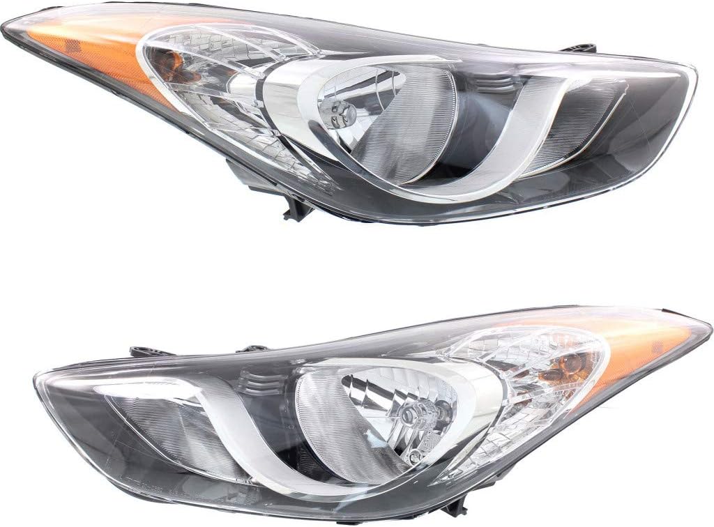 Hyundai Elantra Headlight 2011 2012 2013 Pair Black Housing K97608