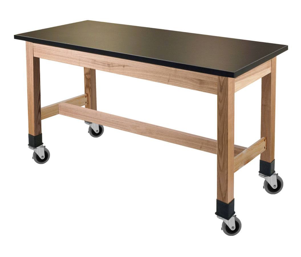 Black Wood Science Lab Table with Chem-Res Top and Casters Y4675