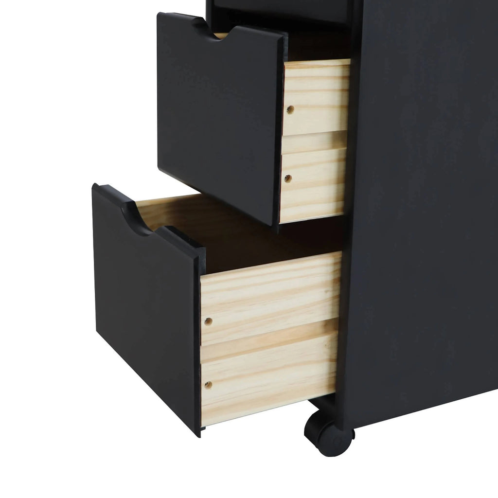 Solid Wood 6+2 Drawer Roll Cart Black P130468