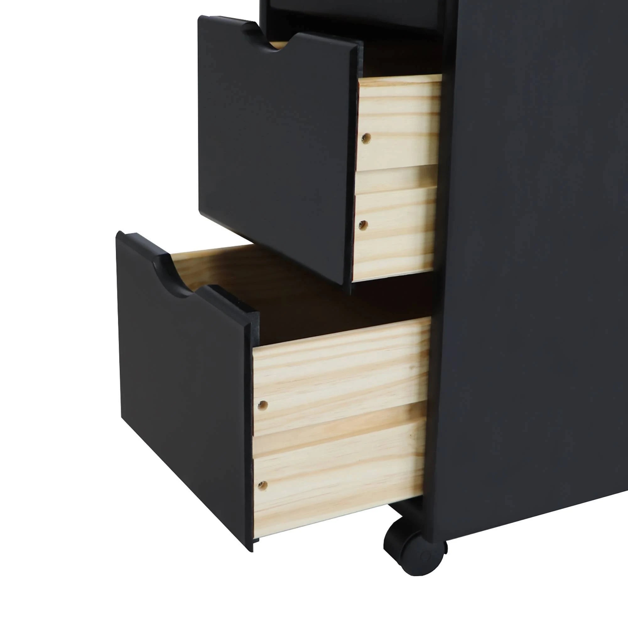 Solid Wood 6+2 Drawer Roll Cart Black P130468