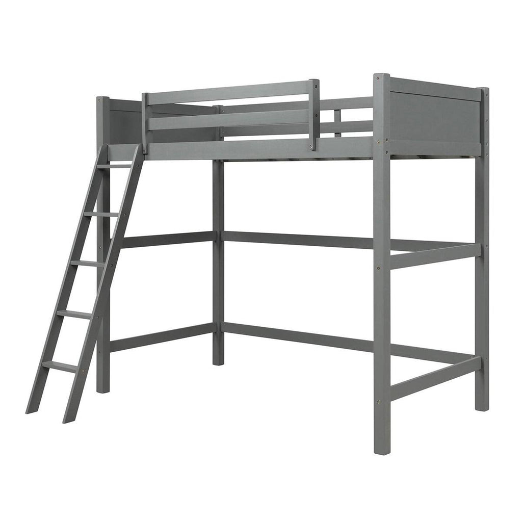 Grey Solid Wood Loft Bed with Angled Ladder K415