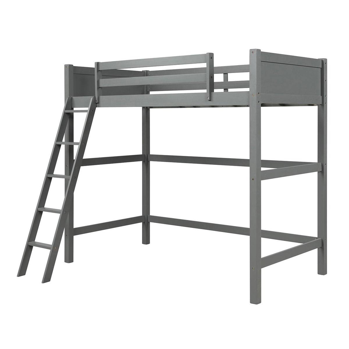 Grey Solid Wood Loft Bed with Angled Ladder K415