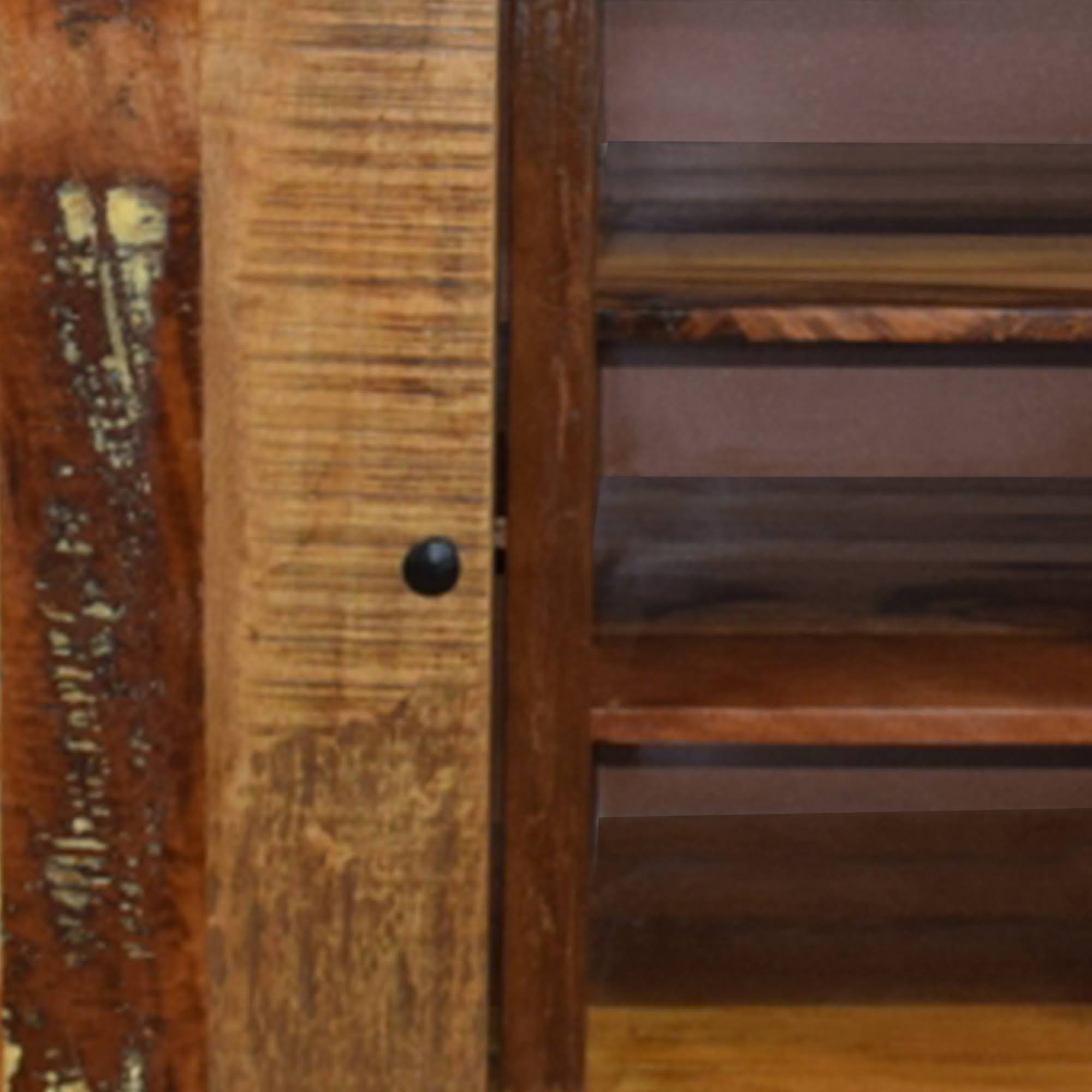 Distressed Brown Wooden Storage Cabinet with Door and 3 Open Shelves B237285