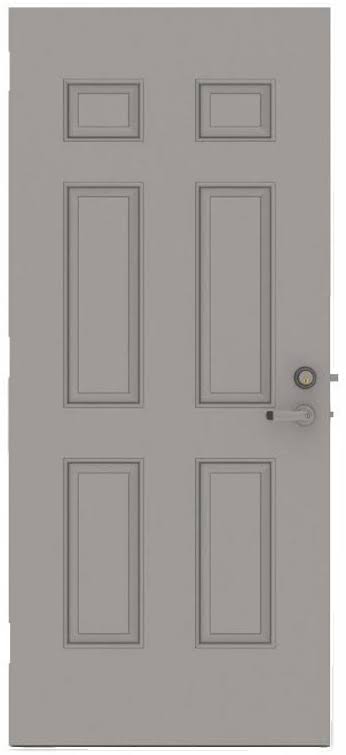 6-Panel Steel Gray Security Commercial Door with Hardware G332