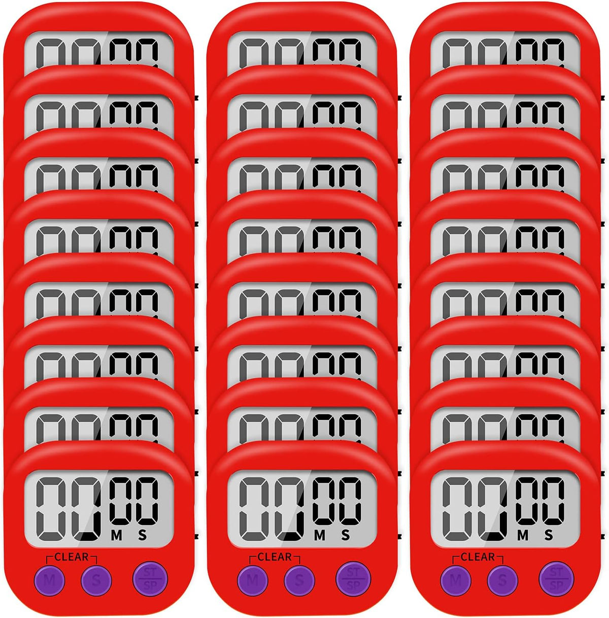 24 Pack Small Digital Kitchen Timer Magnetic Back with ON/Off Switch, Red J201270