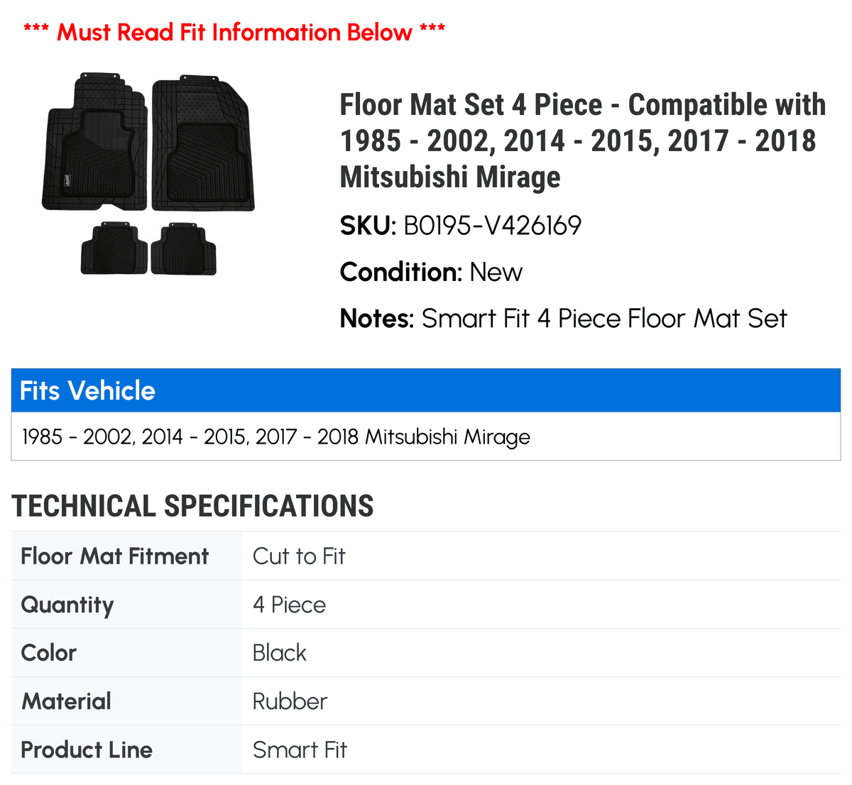 Floor Mat Set 4 Piece F9186