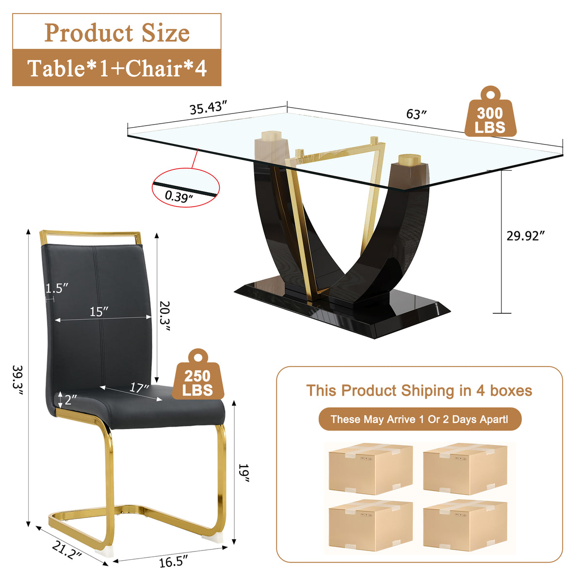 Black Rectangular Glass Dining Table Set with PU Leather Chairs G3987