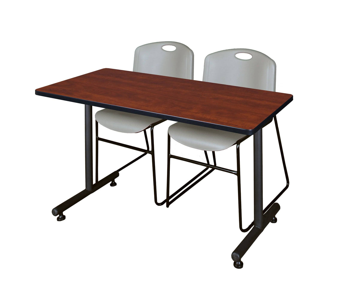Cherry Training Table and 2 Grey Stack Chairs E341