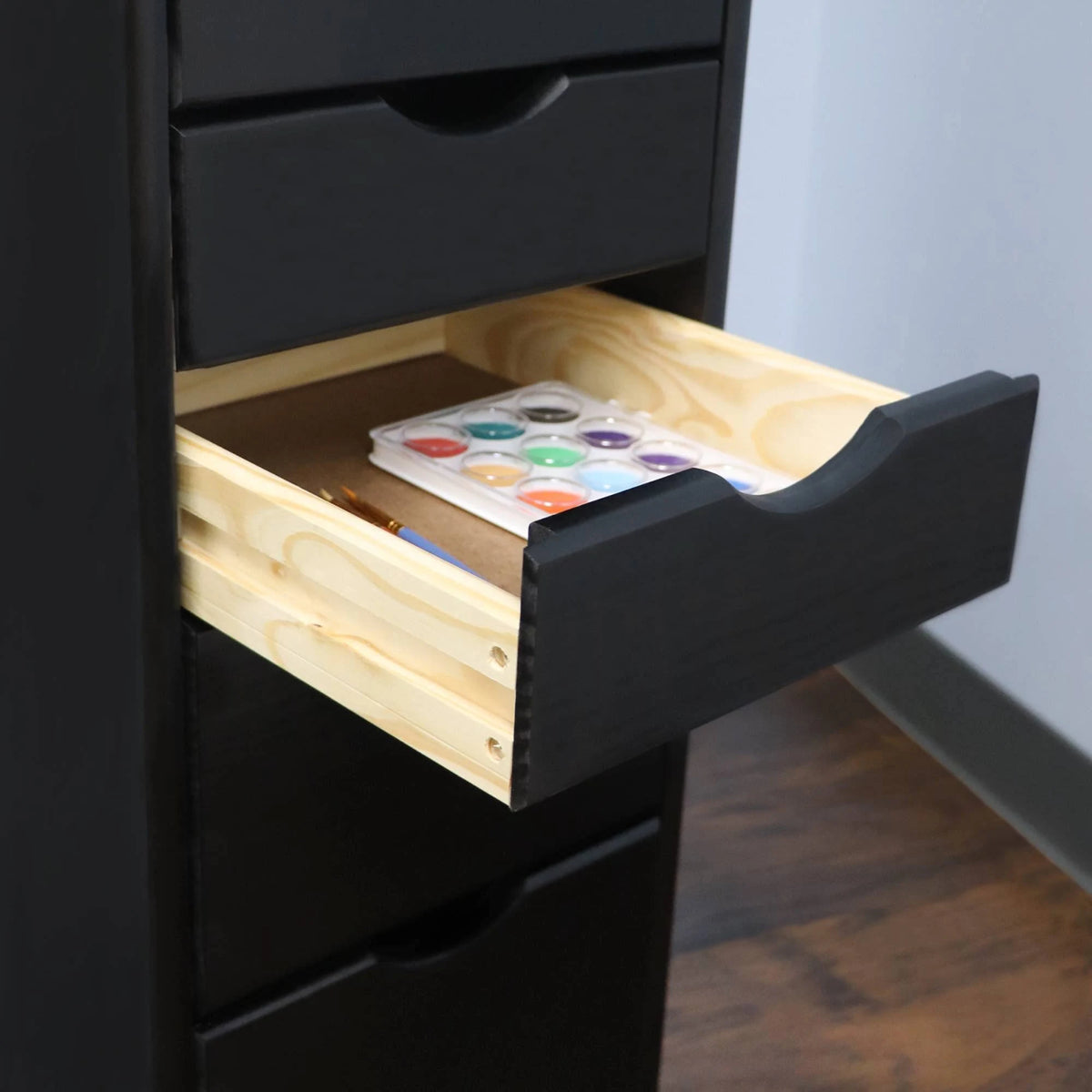 Solid Wood 6+2 Drawer Roll Cart Black P130468