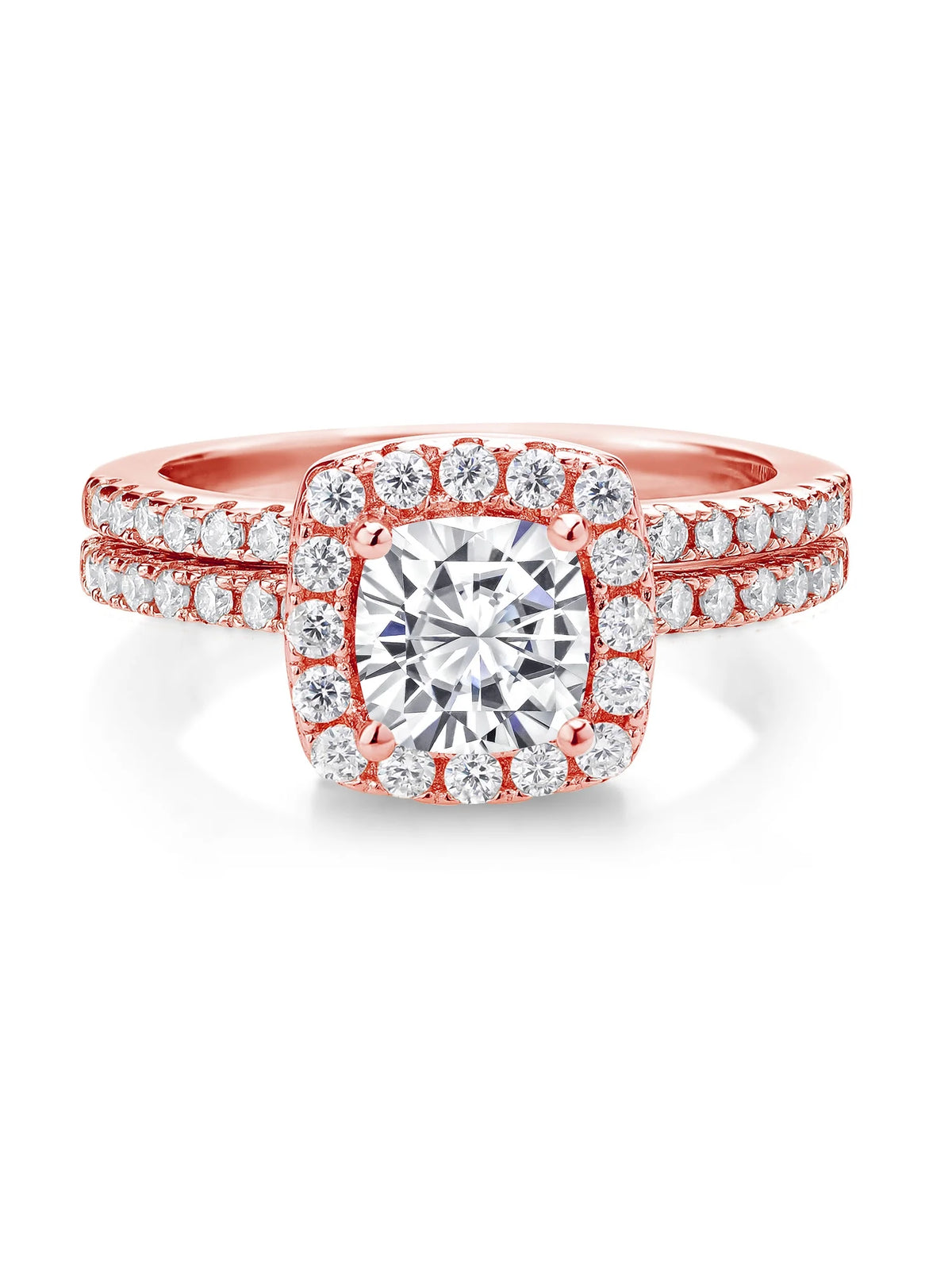 18K Rose Gold Plated Silver Moissanite Wedding Engagement Ring Band (1.62 Cttw) H69052
