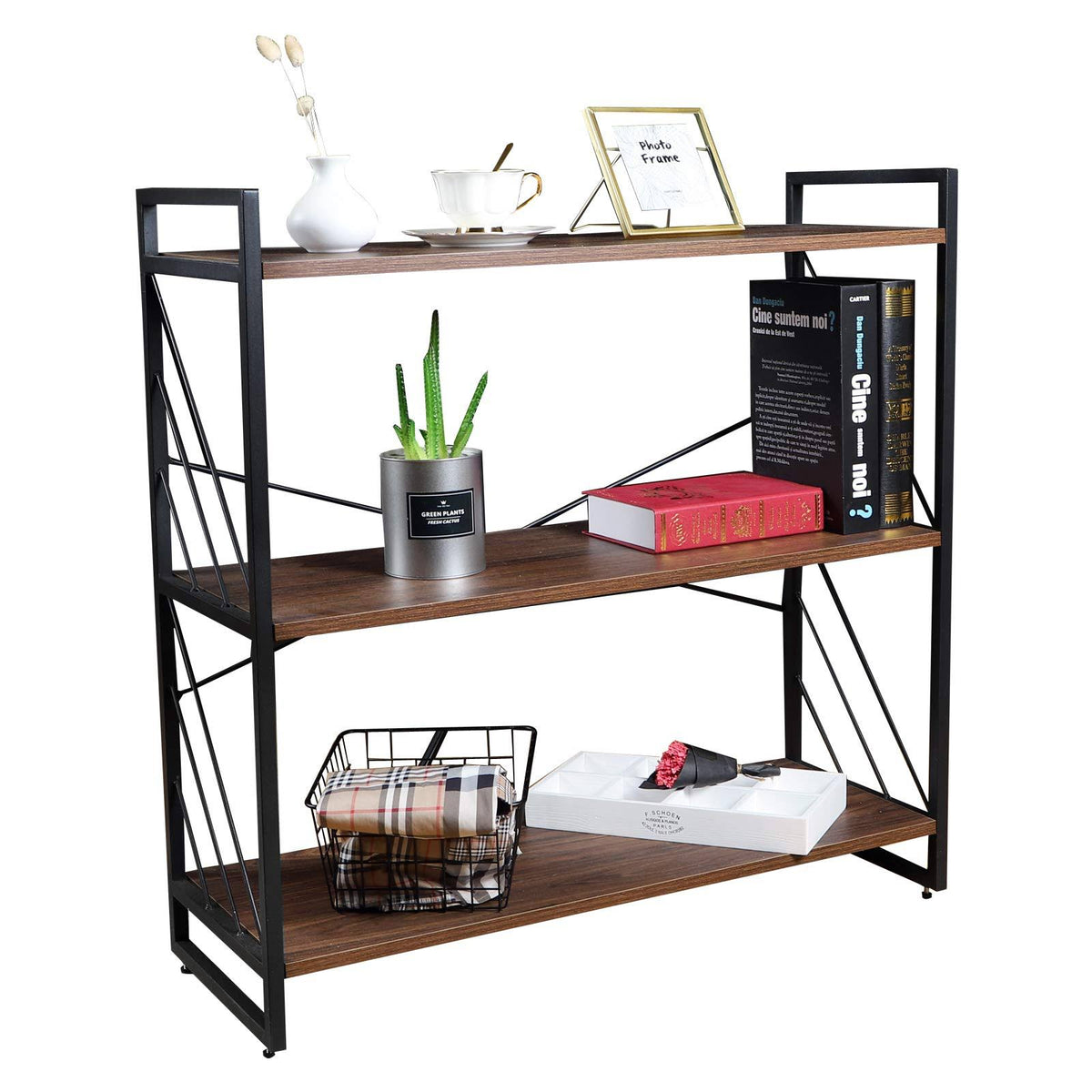 3 Tier Industrial Bookshelf, Walnut L691436