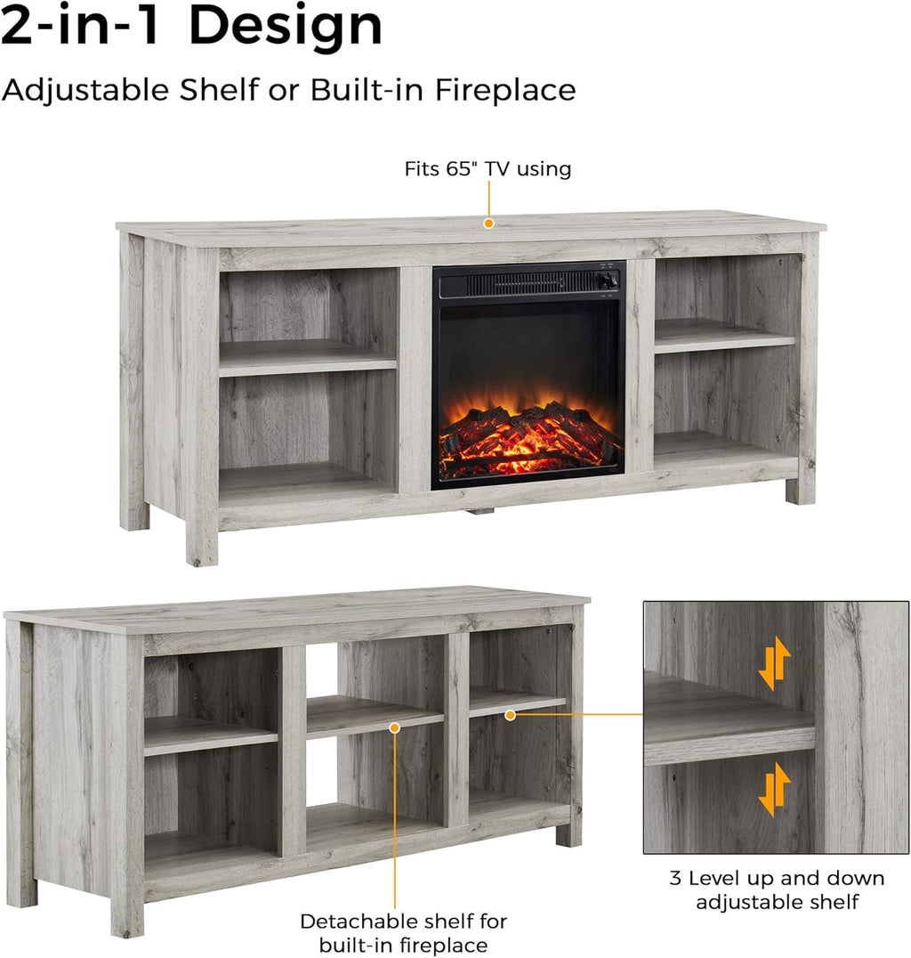 Light Grey Farmhouse Wooden TV Stand with Electric Fireplace Z766