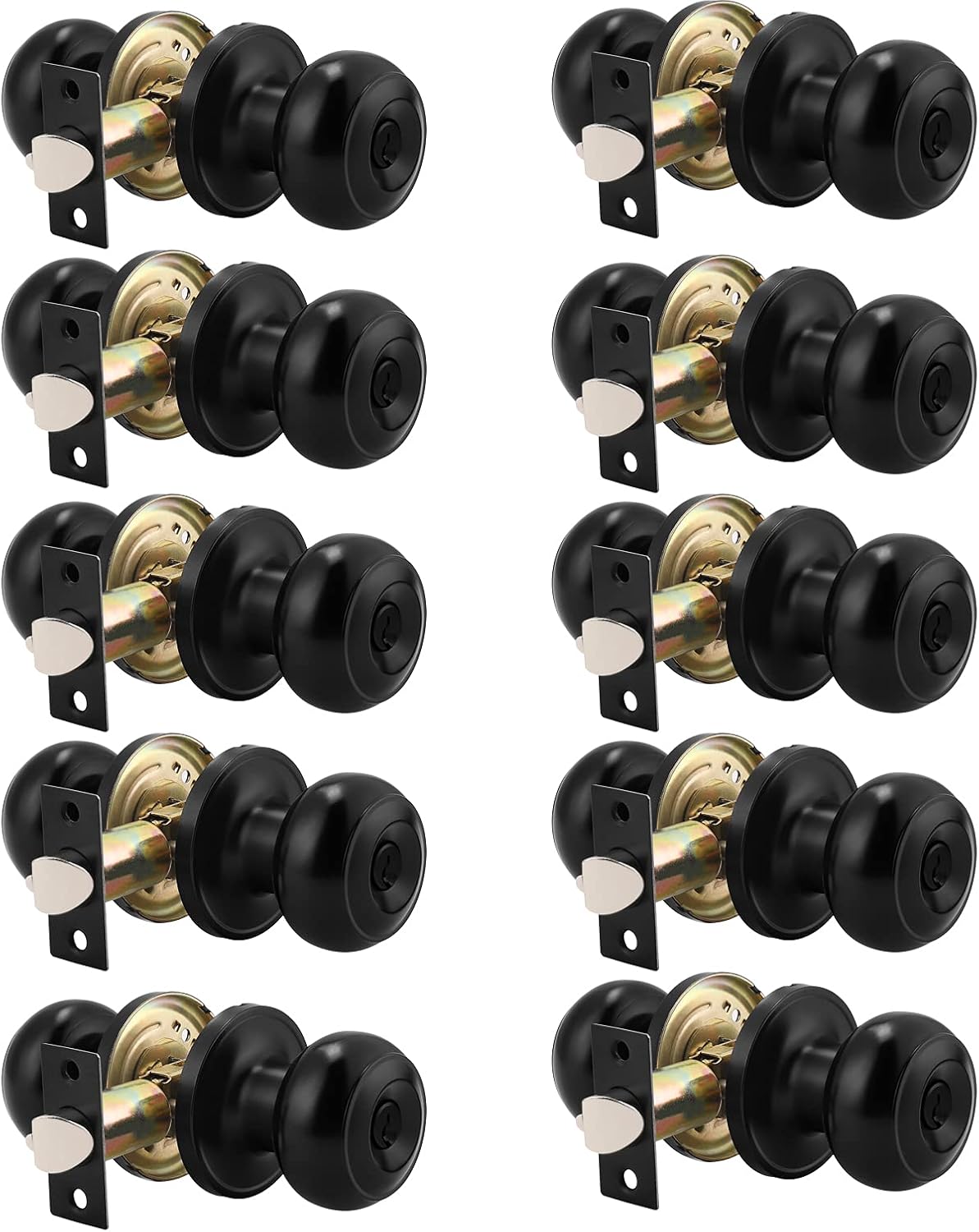 6 Pack Round Passage Door Knob Black Finish Door Hardware S83809