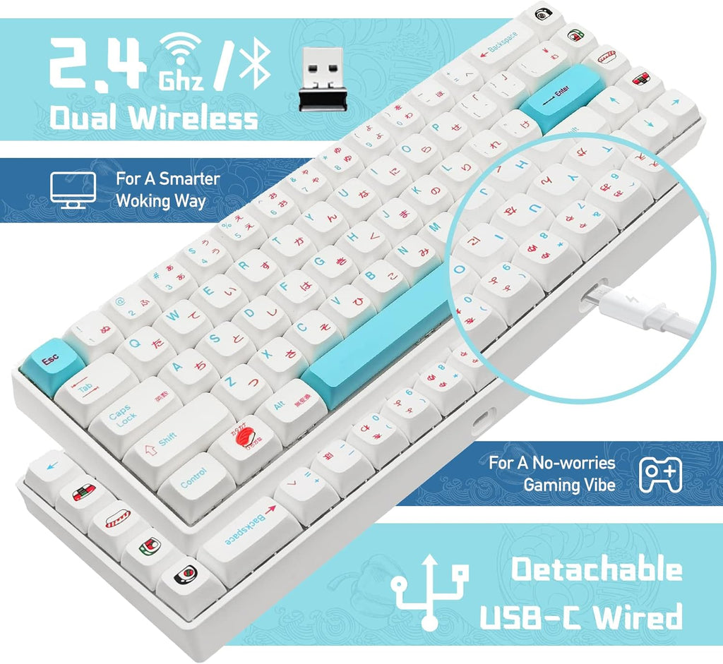Wireless Mechanical Gaming Keyboard 68 Keys RGB Backlit PBT Keycaps Y614713
