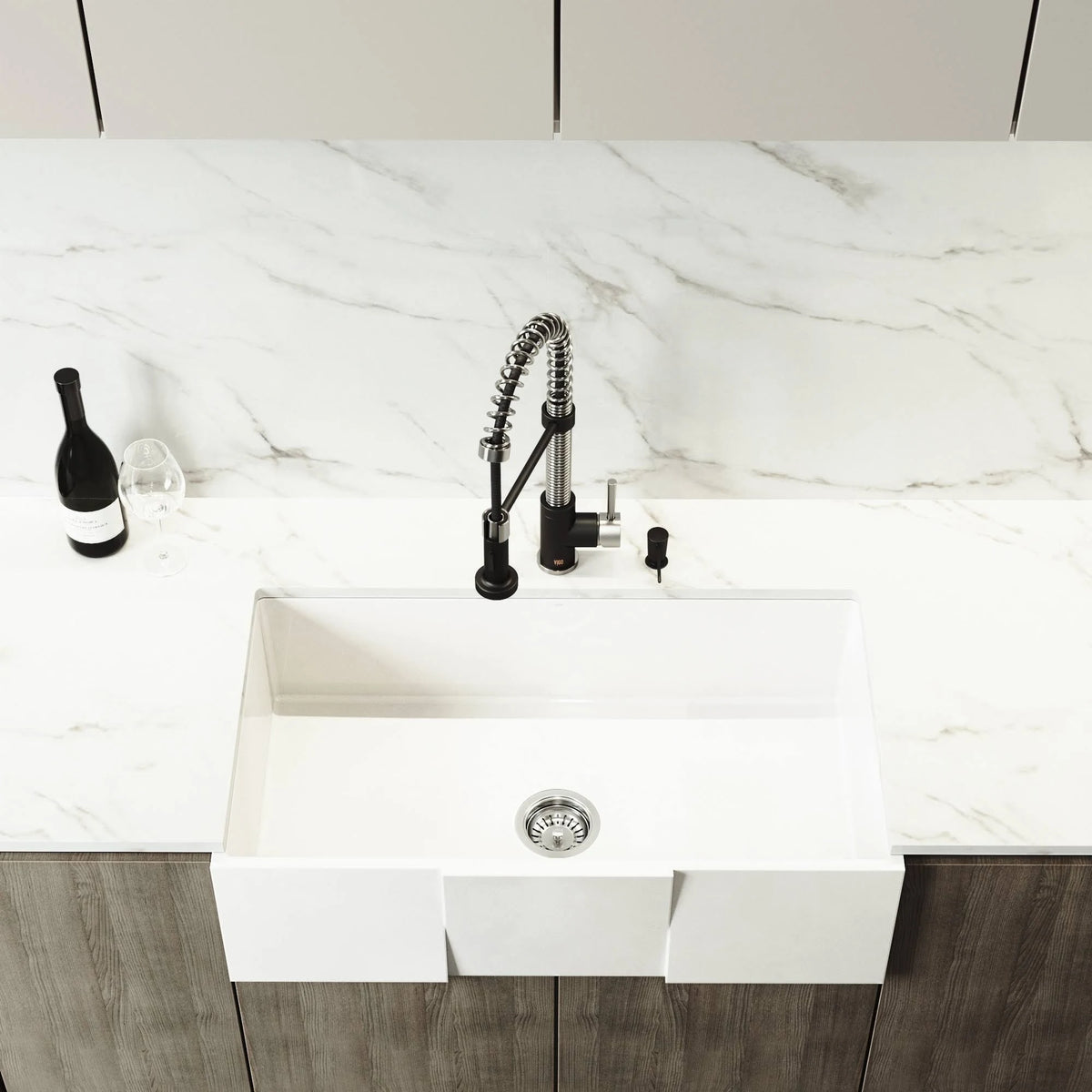 33 inch Matte Stone Farmhouse Apron Kitchen Sink Set with Stainless Steel Faucet L722399