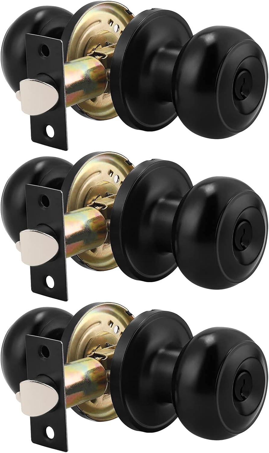 6 Pack Round Passage Door Knob Black Finish Door Hardware S83809