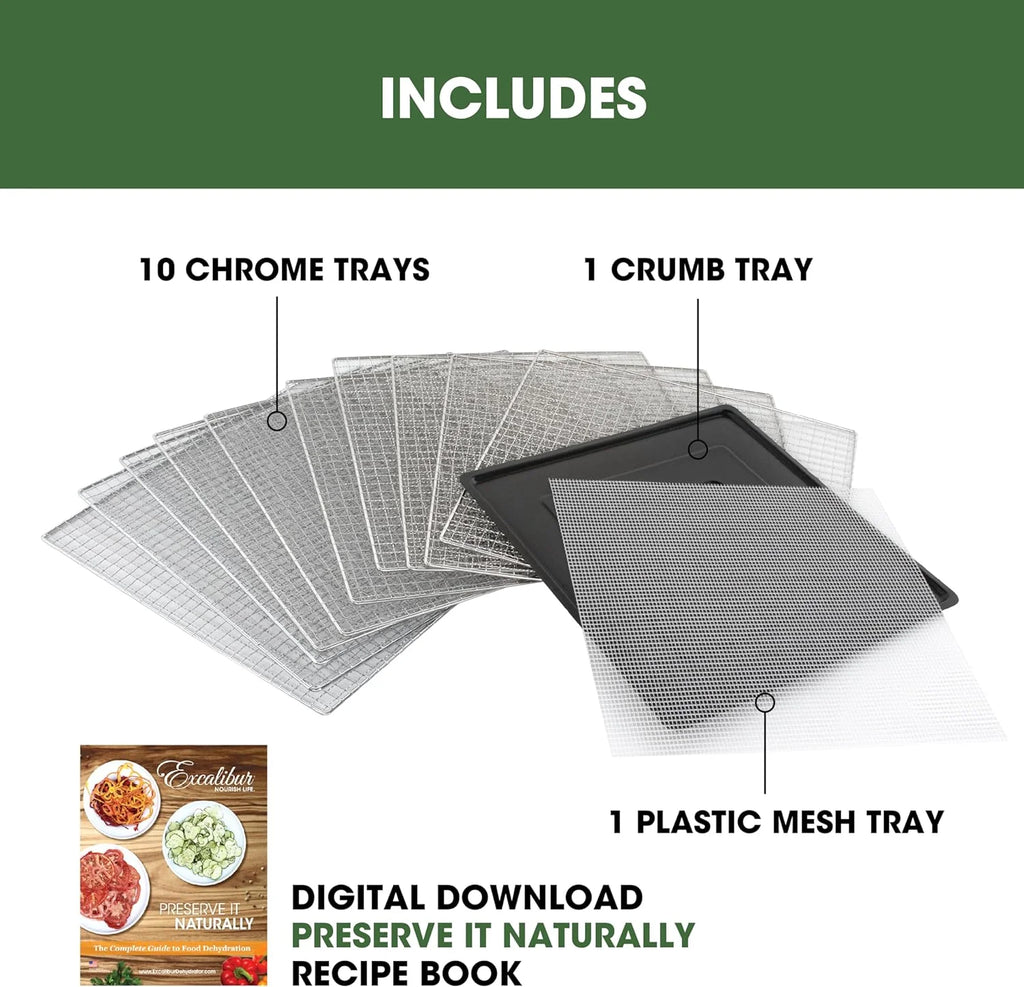10-Tray Electric Food Dehydrator with Adjustable Temperature Control, 800-Watts, Black K18869
