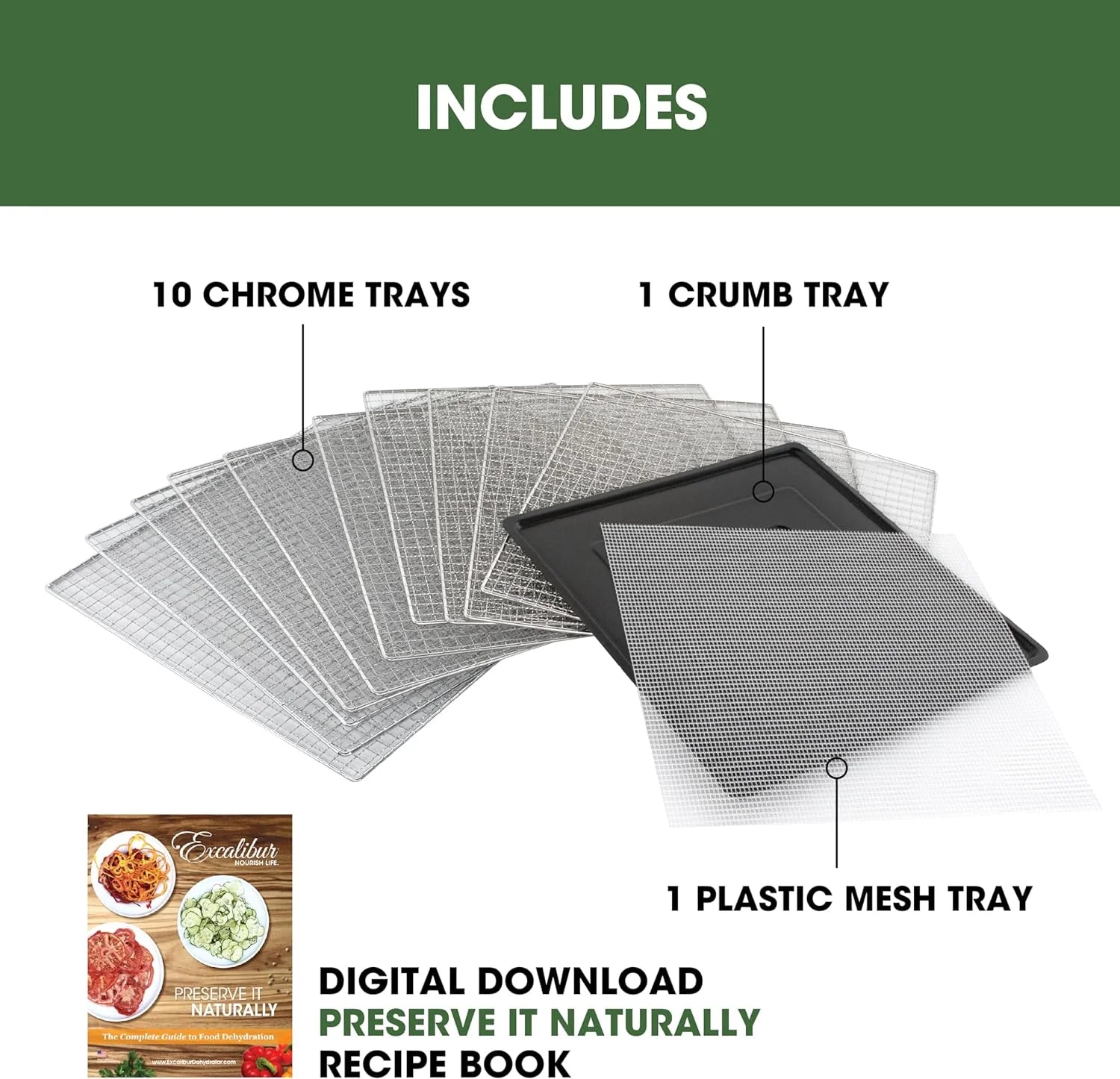 10-Tray Electric Food Dehydrator with Adjustable Temperature Control, 800-Watts, Black K18869