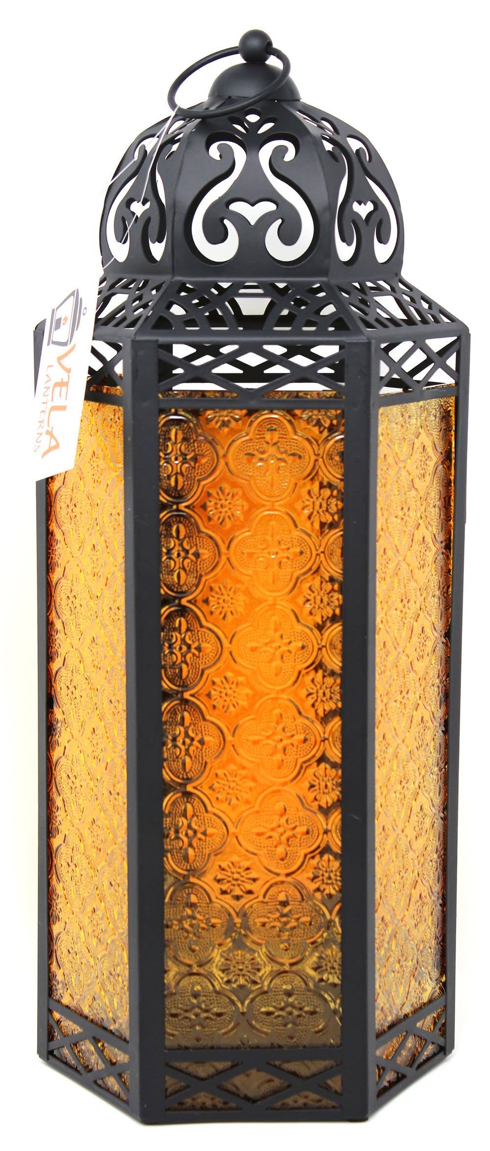 Set of 3 Amber Glass Candle Lanterns X49208