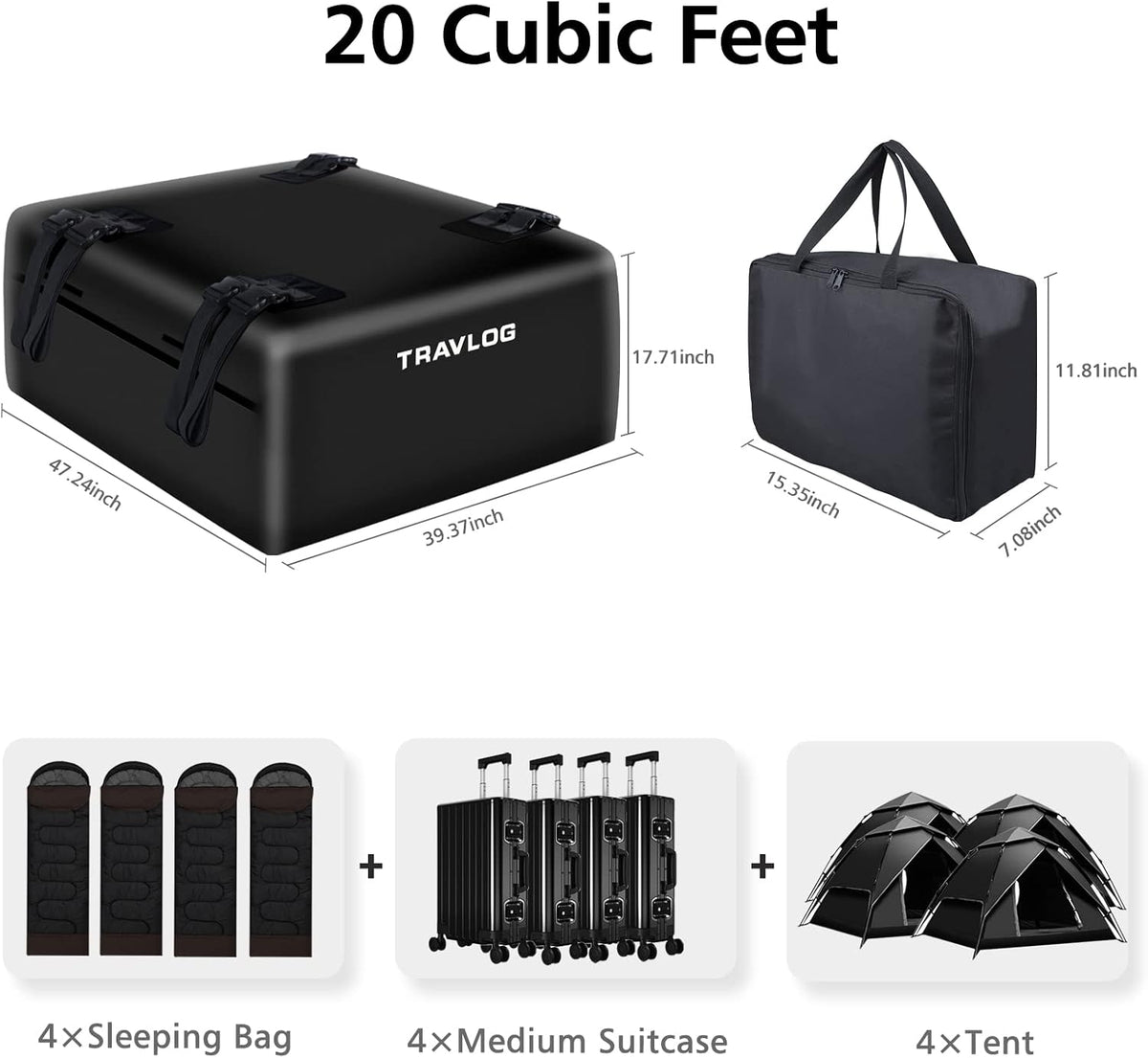 20 Cubic Feet Waterproof Rooftop Cargo Carrier with Anti-Slip Mat P1675