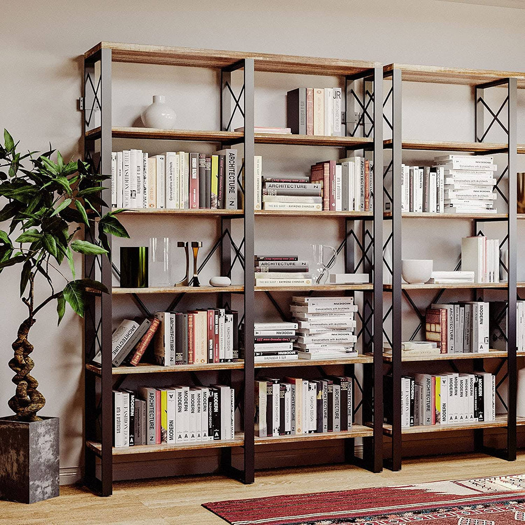 Industrial Bookshelf Double Wide 6-Tier Open Bookcase V53760