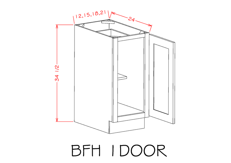 White 12x22 x 34.5x22 x 24x22 Base Cabinet with 1 Door and 1 Shelf U5000